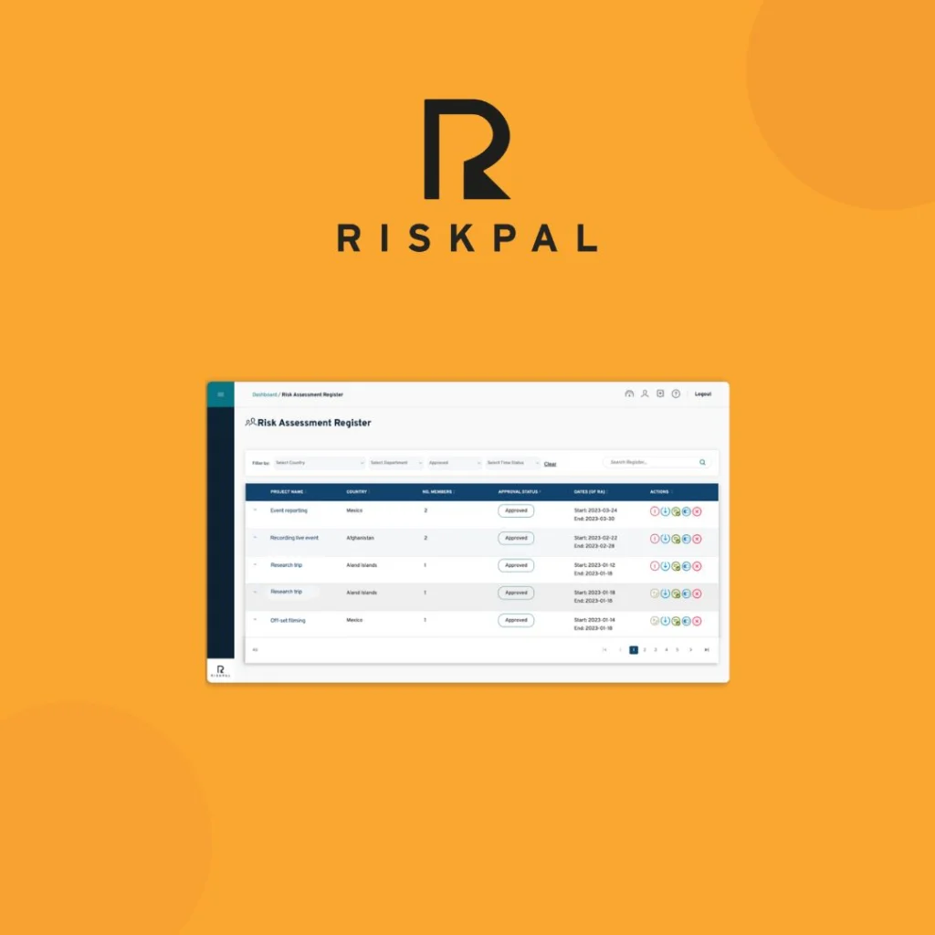 RiskPal logo above a risk assessment register