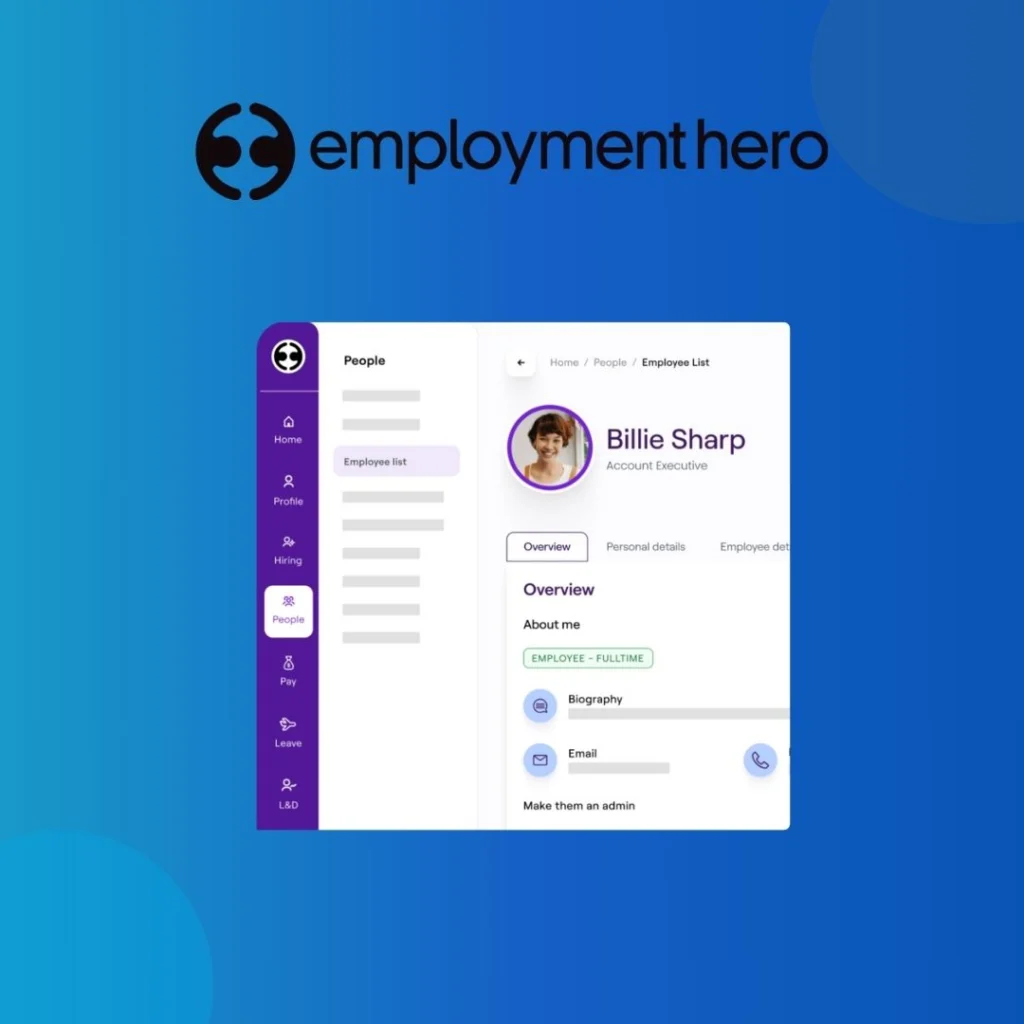 Employment Hero logo above an employee profile page