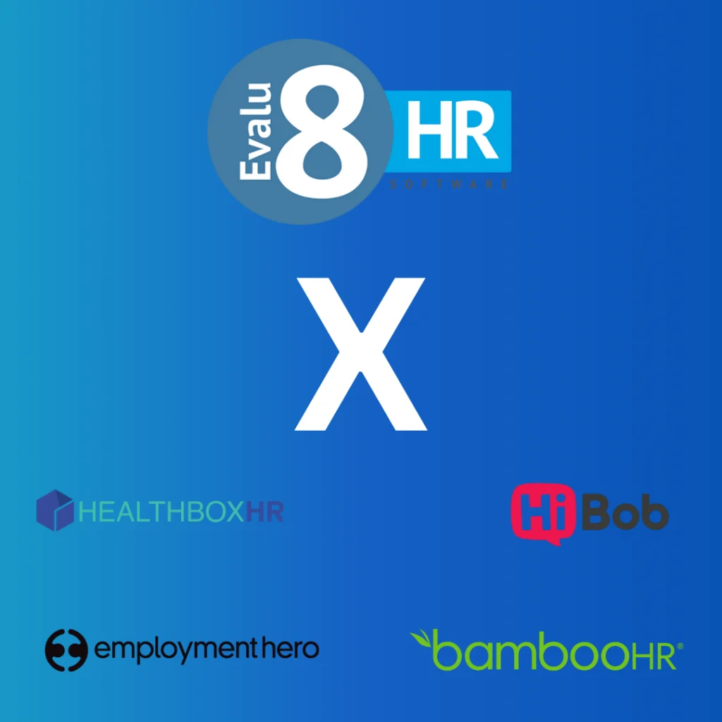 Evalu-8 HR versus HealthboxHR, HiBob, Employment Hero and BambooHR logos