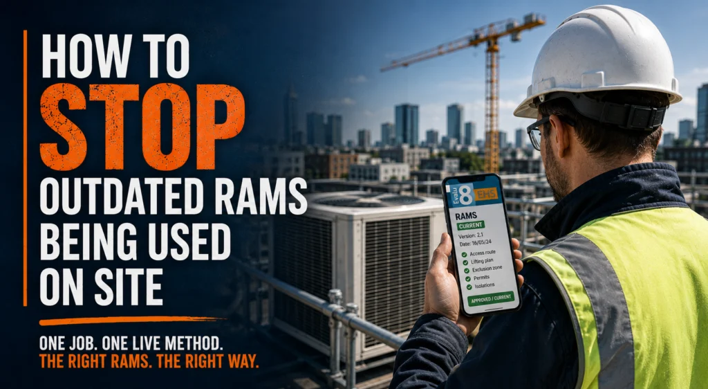Engineer holding a phone showing current RAMS: how to stop outdated RAMS being used on site