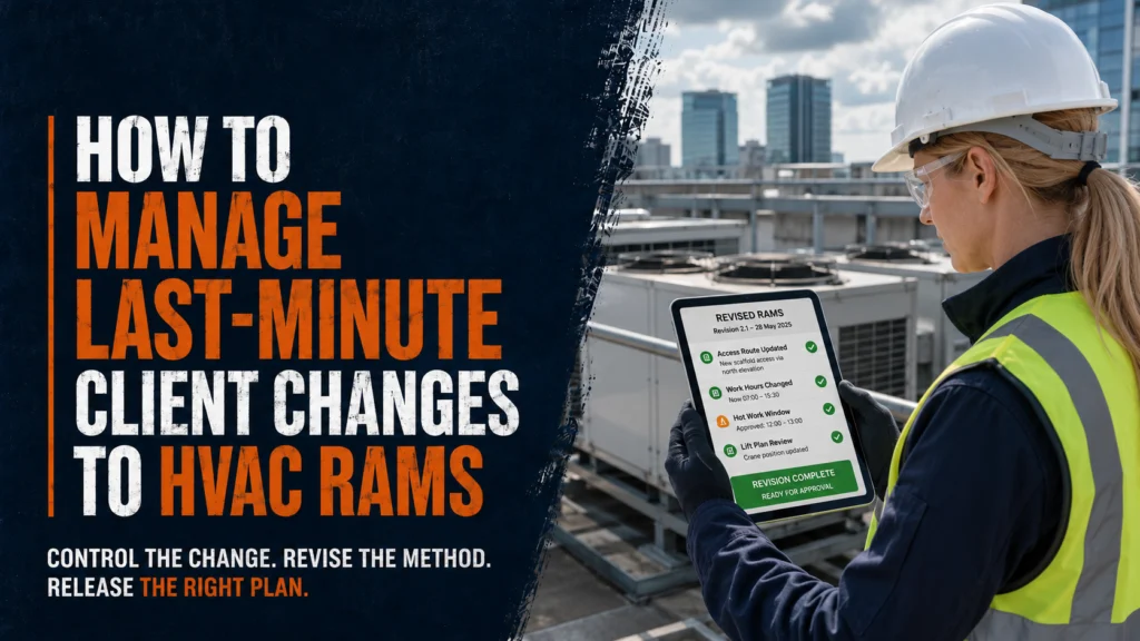 Engineer holding a tablet showing revised RAMS: how to manage last-minute client changes to HVAC RAMS