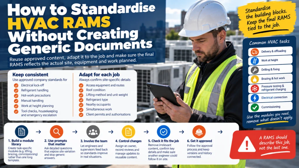 Infographic: how to standardise HVAC RAMS without creating generic documents, in six steps