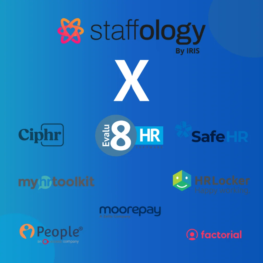 Staffology versus Ciphr, Evalu-8 HR, SafeHR, MyHRToolkit, HRLocker, Moorepay, PeopleHR and Factorial logos
