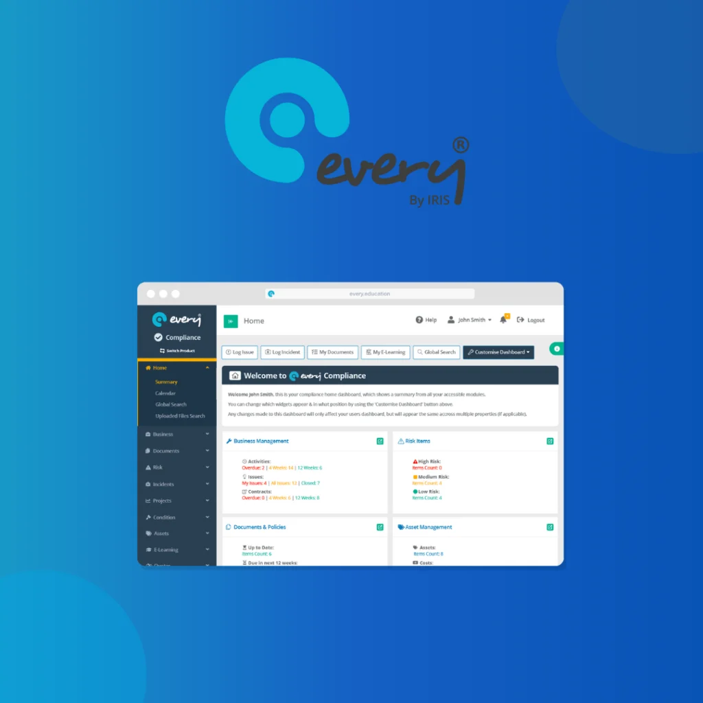 EveryHR by IRIS logo above its compliance dashboard