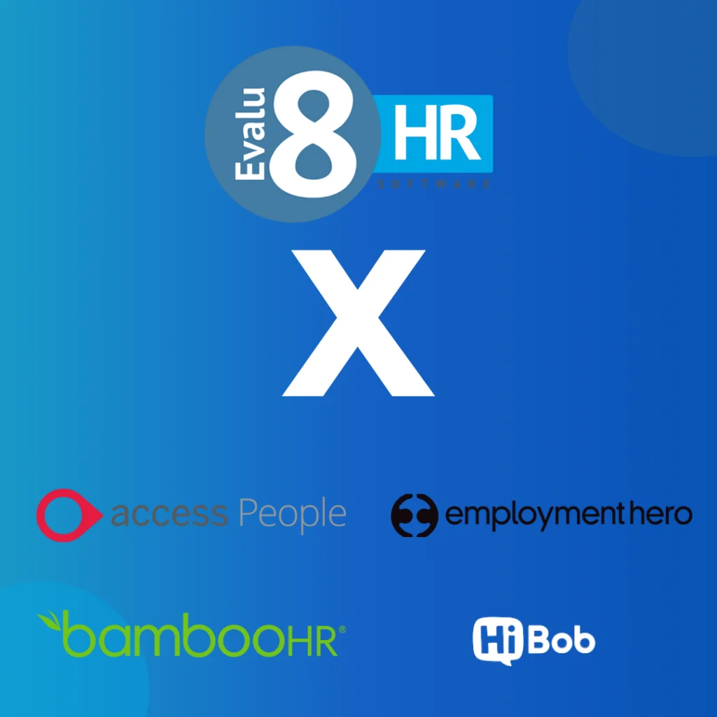 Evalu-8 HR versus Access People, Employment Hero, BambooHR and HiBob logos