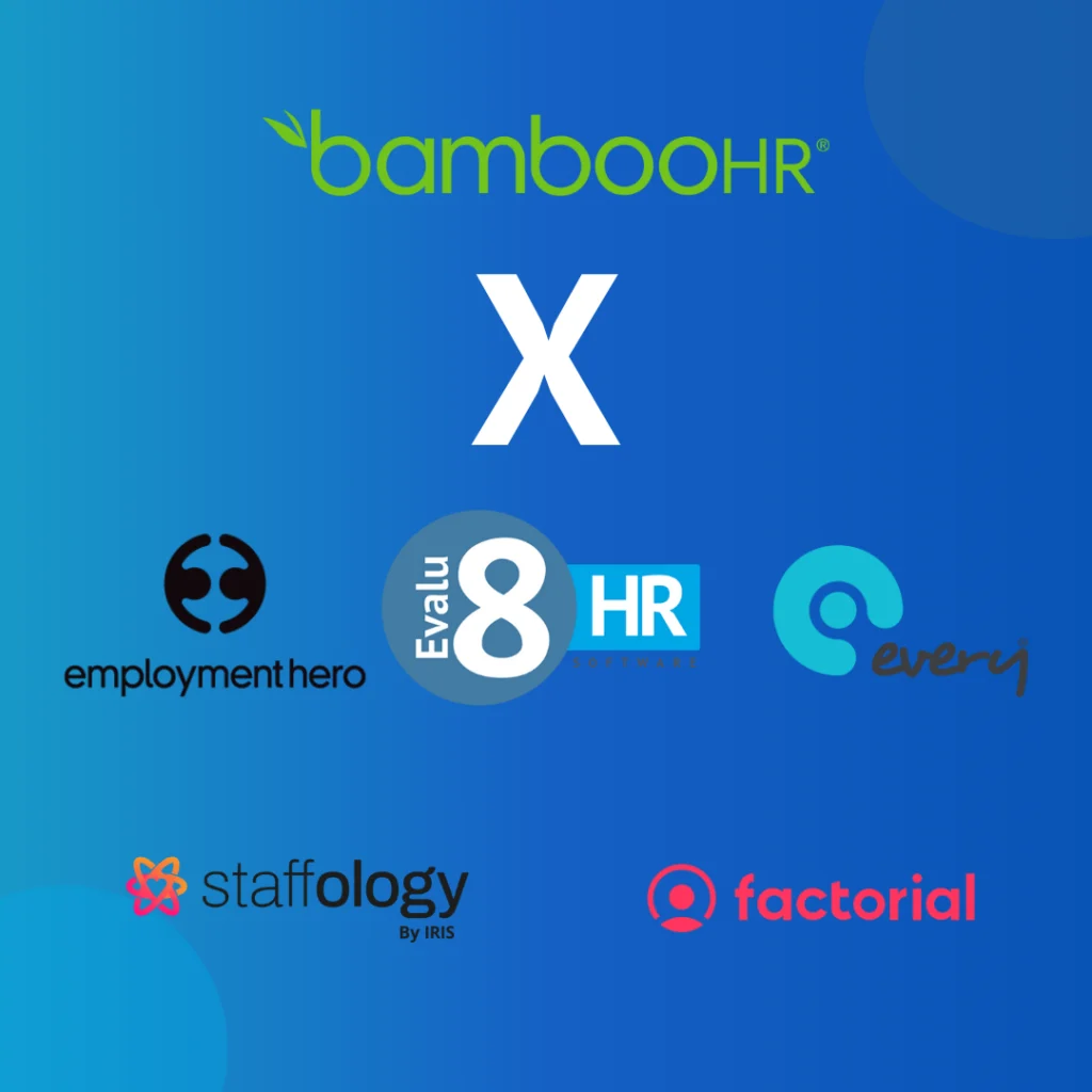 BambooHR versus Employment Hero, Evalu-8 HR, EveryHR, Staffology and Factorial logos