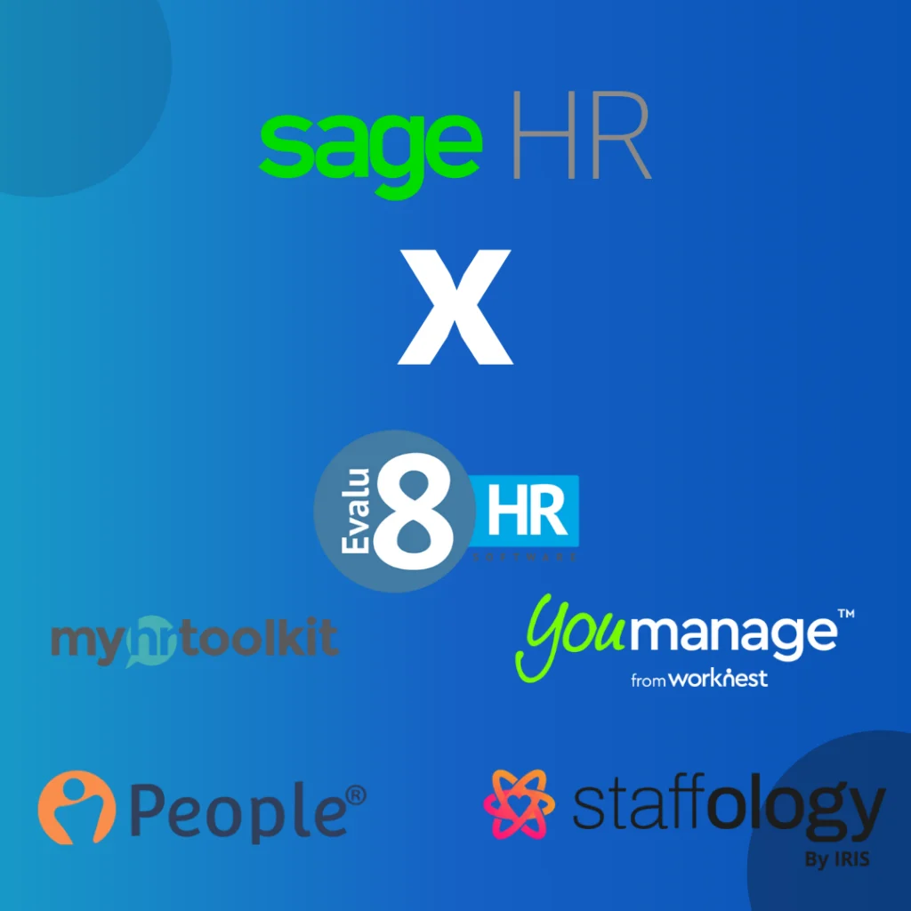 Sage HR versus Evalu-8 HR, MyHRToolkit, Youmanage, PeopleHR and Staffology logos