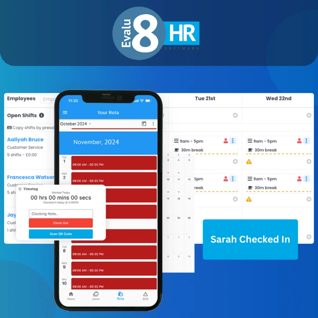 Evalu-8 HR software logo and the rota software