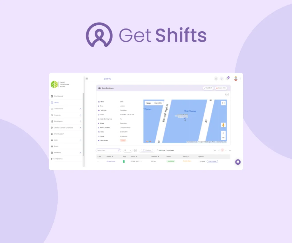 Get Shifts logo above its shift screen with a map