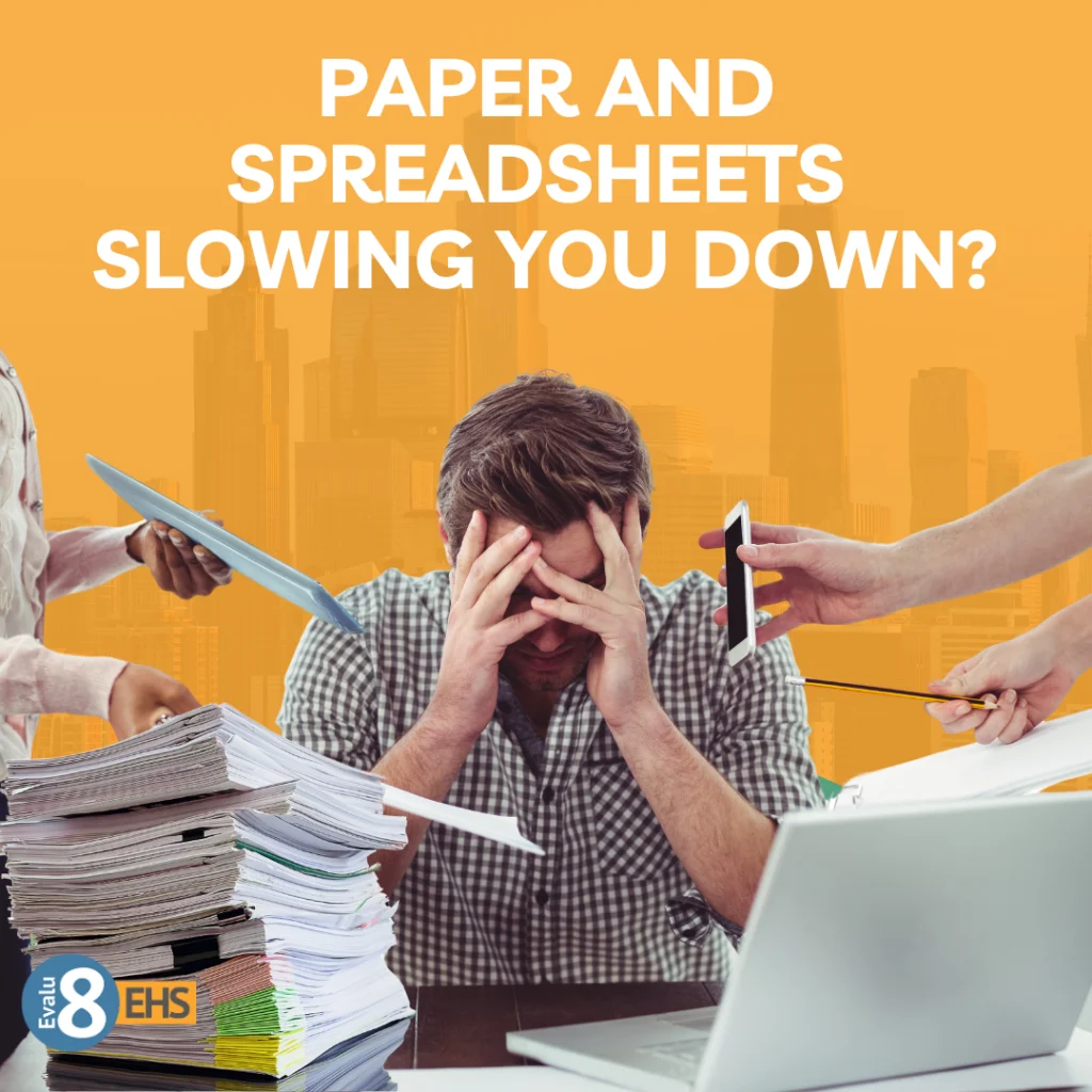 Stressed manufacturer with lots of accident and incident paper work.