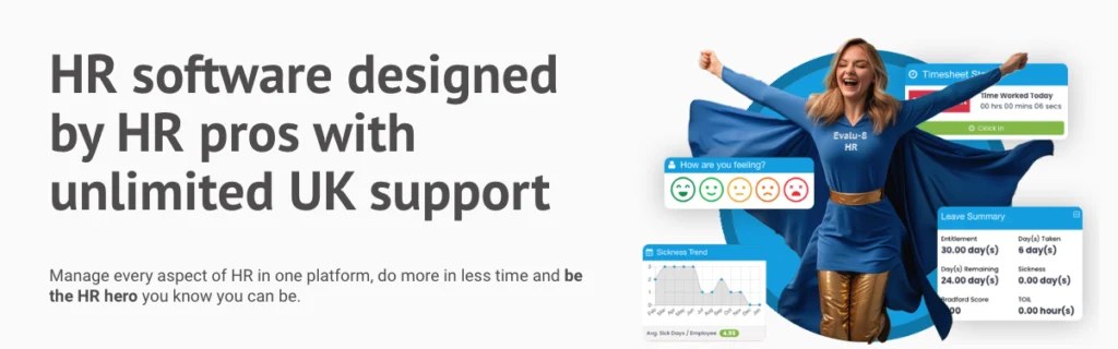 Evalu-8 HR banner: HR software designed by HR pros with unlimited UK support