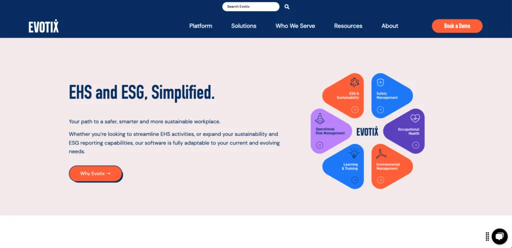 Evotix home page: EHS and ESG, simplified