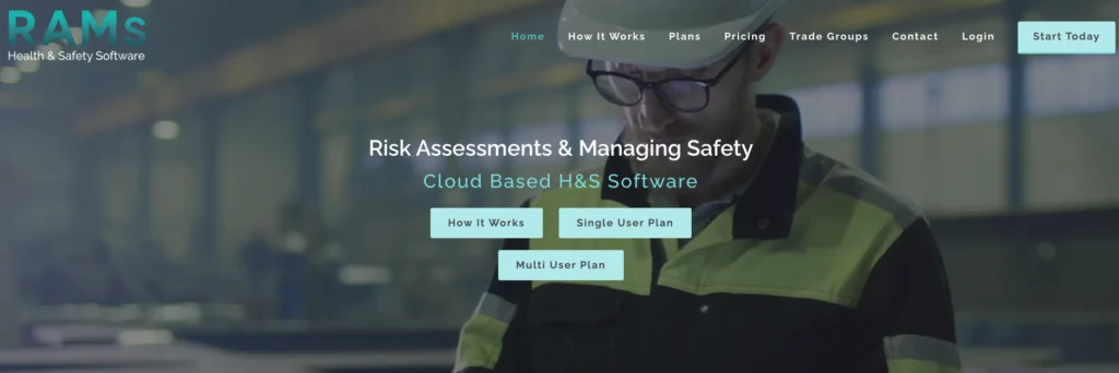 RAMs App home page: risk assessments and managing safety, cloud-based H&S software