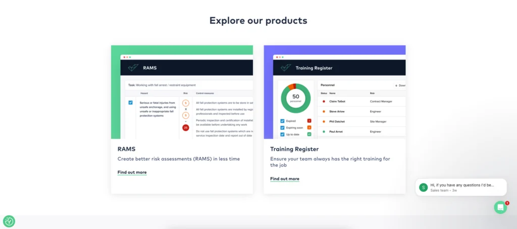 HandsHQ products page showing RAMS and Training Register