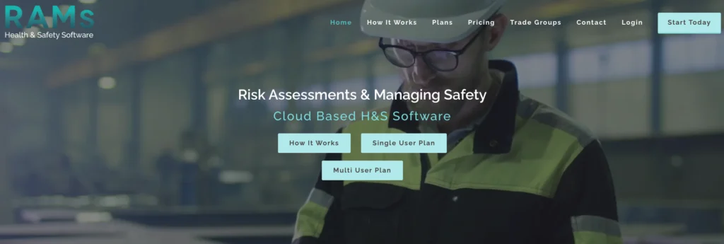 RAMs App home page: risk assessments and managing safety, cloud-based H&S software