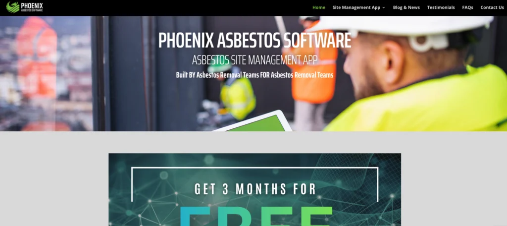 Phoenix Asbestos Software home page: asbestos site management app built by asbestos removal teams