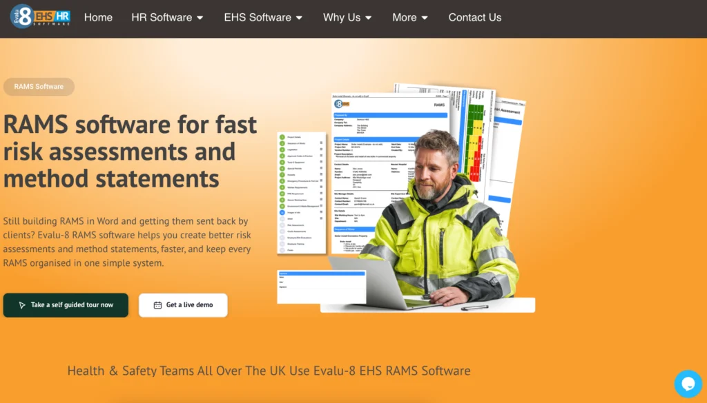 Evalu-8 RAMS software page: RAMS software for fast risk assessments and method statements