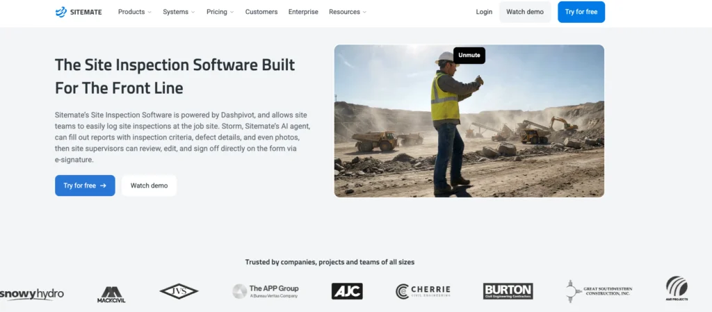 Sitemate home page: the site inspection software built for the front line