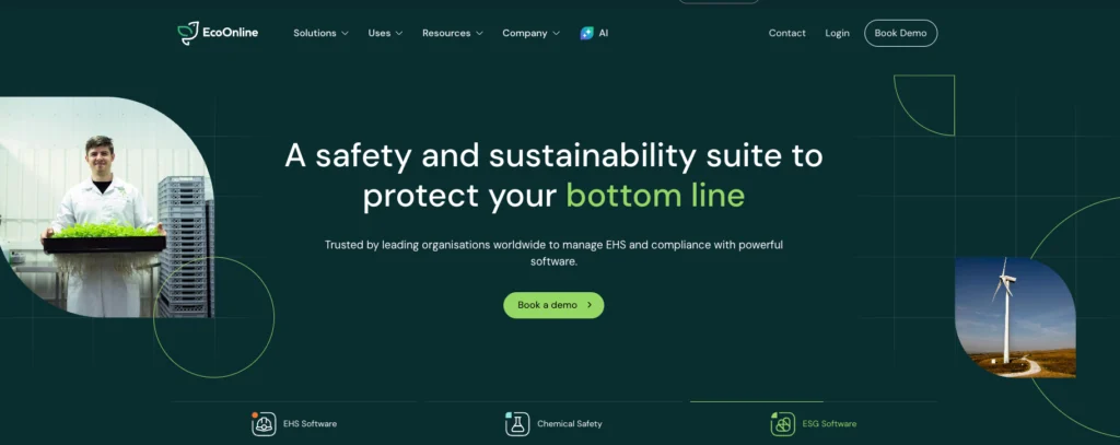 EcoOnline home page: a safety and sustainability suite to protect your bottom line