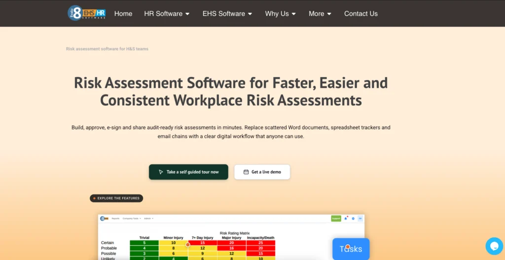 Evalu-8 risk assessment software page with a risk rating matrix