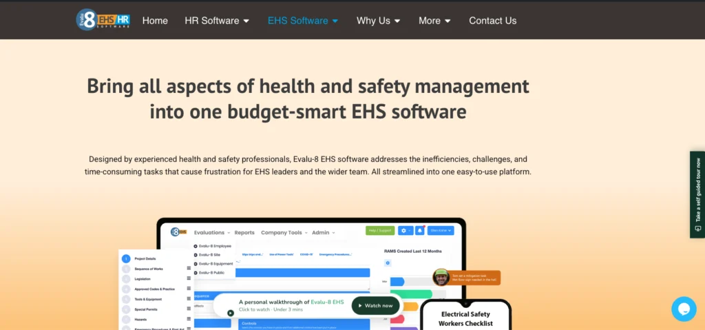 Evalu-8 EHS software page: bring all aspects of health and safety management into one budget-smart EHS software