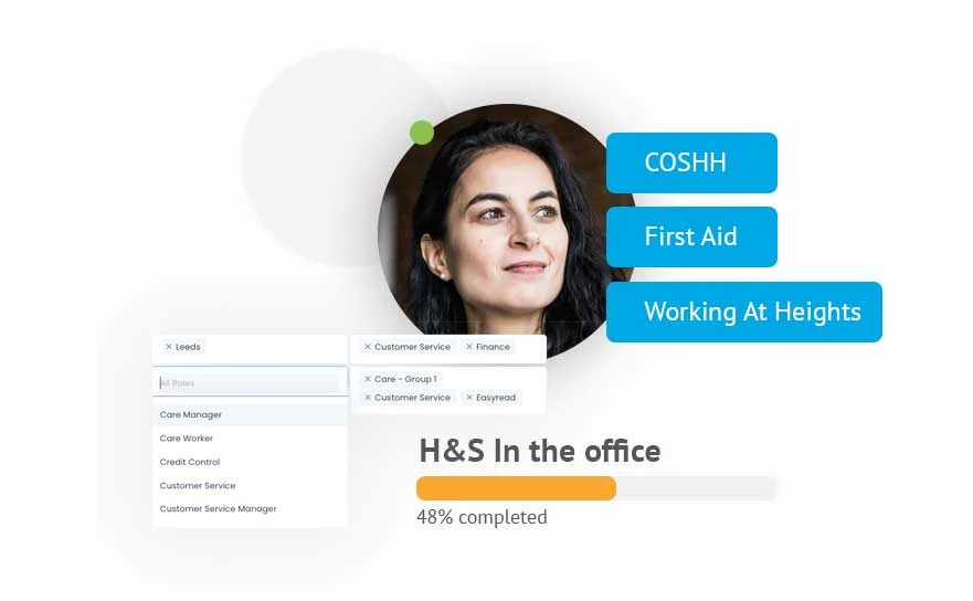 Evalu-8 training assignment for COSHH, first aid and working at heights, with H&S in the office 48% complete