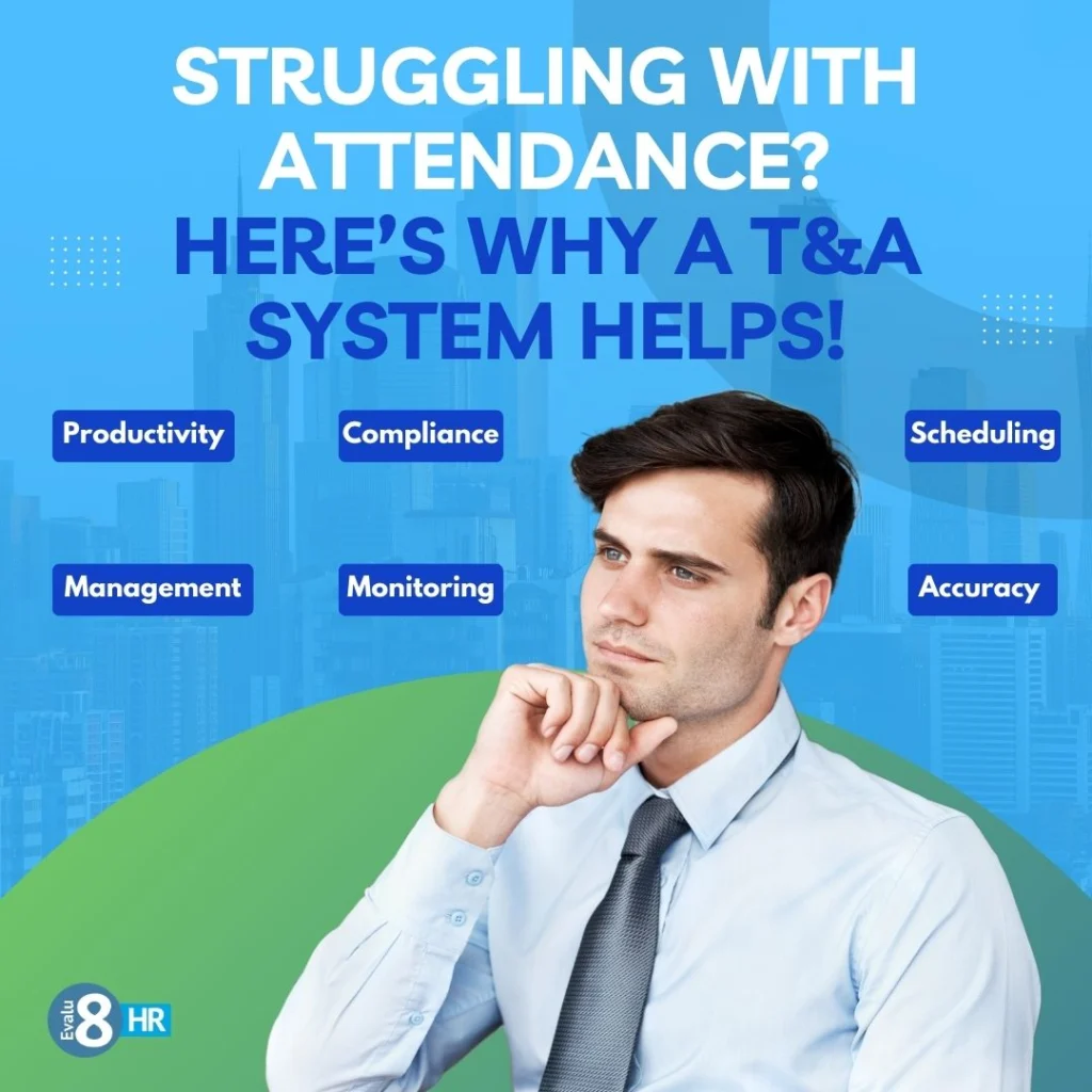 Business professional reviewing time and attendance software evaluating features.