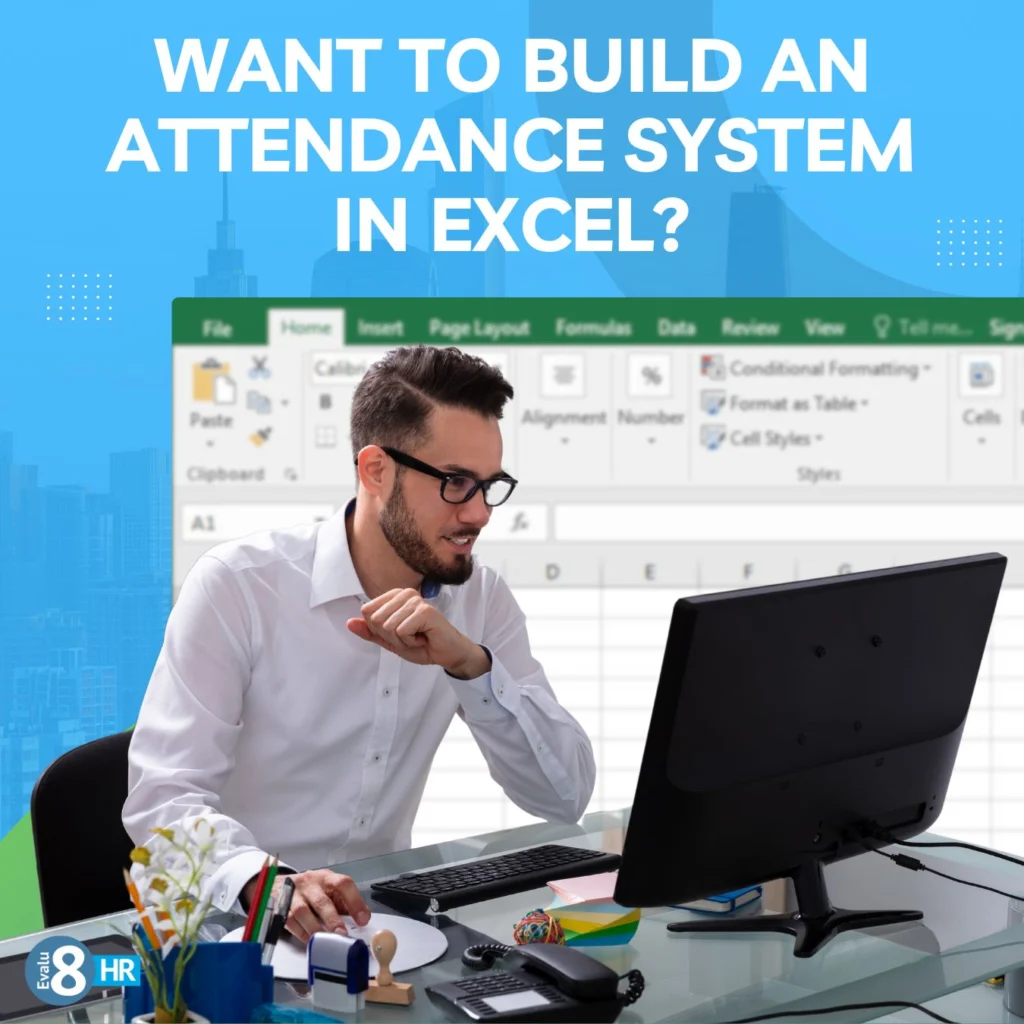 Man at a computer with Excel open: want to build an attendance system in Excel?