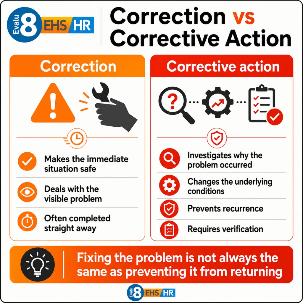 Infographic: correction versus corrective action